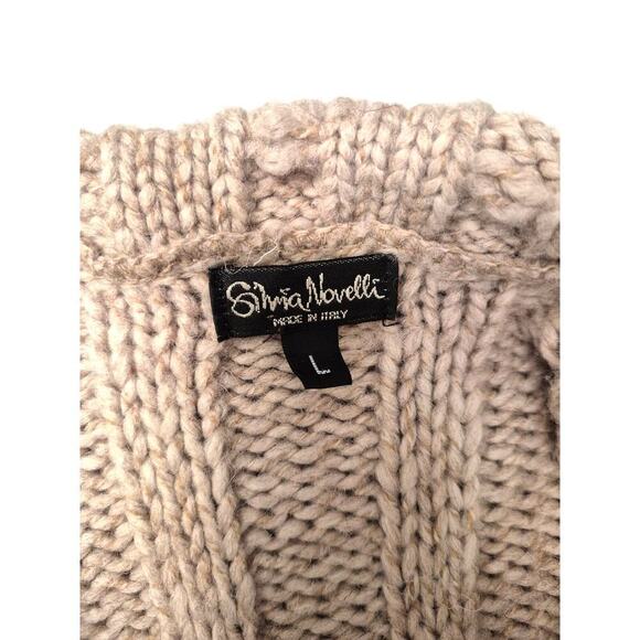 Silvia Novelli Sz L Tan Wool Blend Sweater Cable knit Oversized High Cowl Collar - Picture 3 of 7